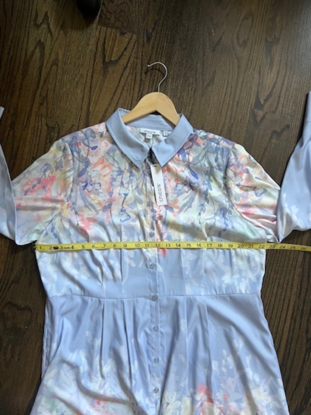 NWT Chico's Floral Matte Satin Midi Long Sleeve Shirtdress Dress Size 2.5 - Picture 12 of 16
